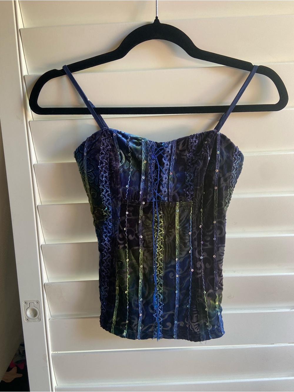 Arianne Navy and Green Striped Lace Sequin Camisole